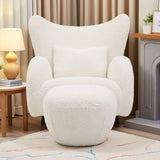 Wingback Armchair & Ottoman Combo For Living Room - White
