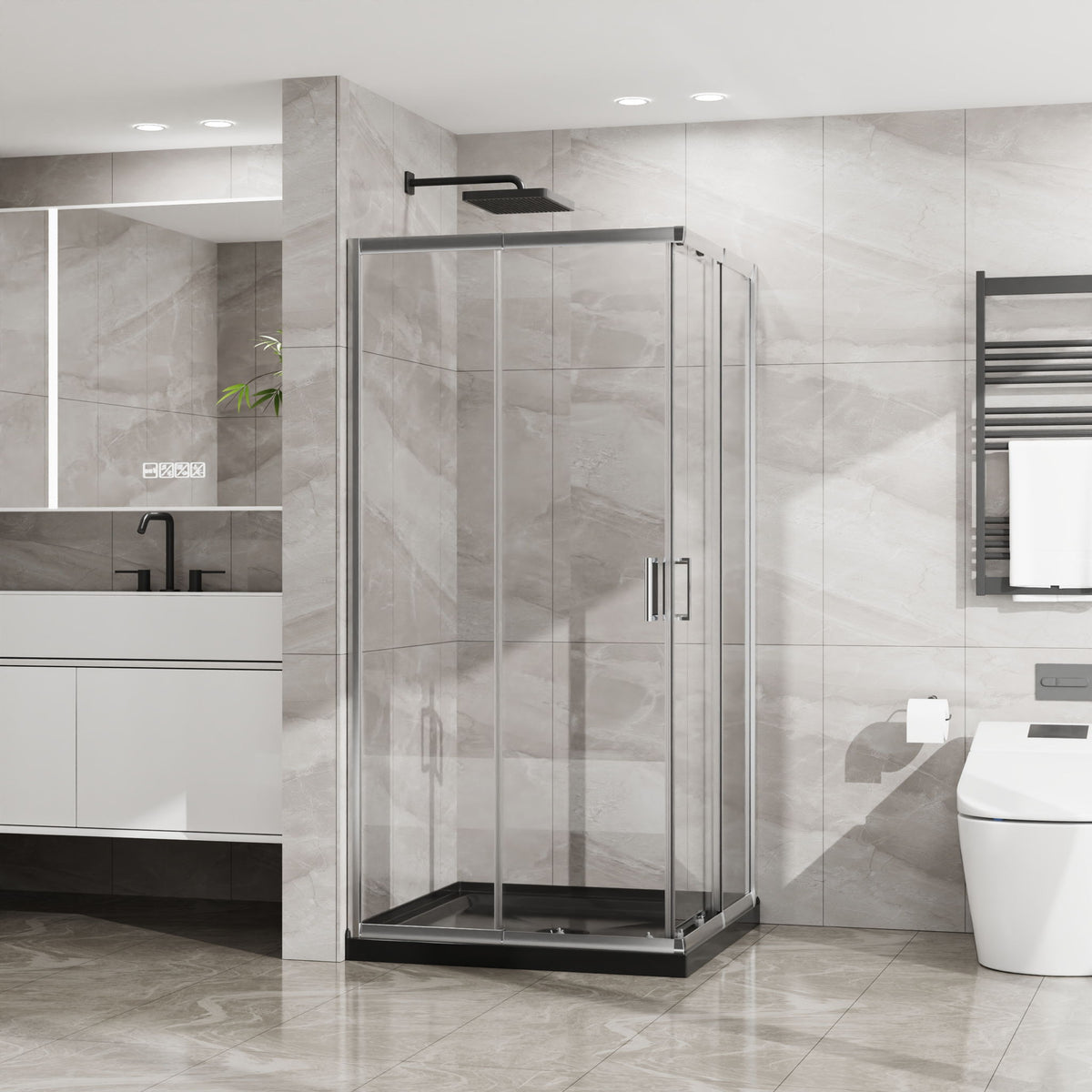 Corner Sliding Shower Door & Base Combo Kit With Magnetic (No Drain Kit)