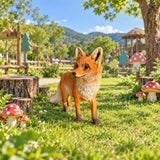 Realistic Red Fox Garden Statue, Wildlife Sculpture For Outdoor Decor - Brown