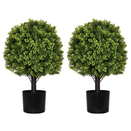 22" Artificial Topiary Boxwood Ball Trees for Outdoor Front Porch, 2pcs/set