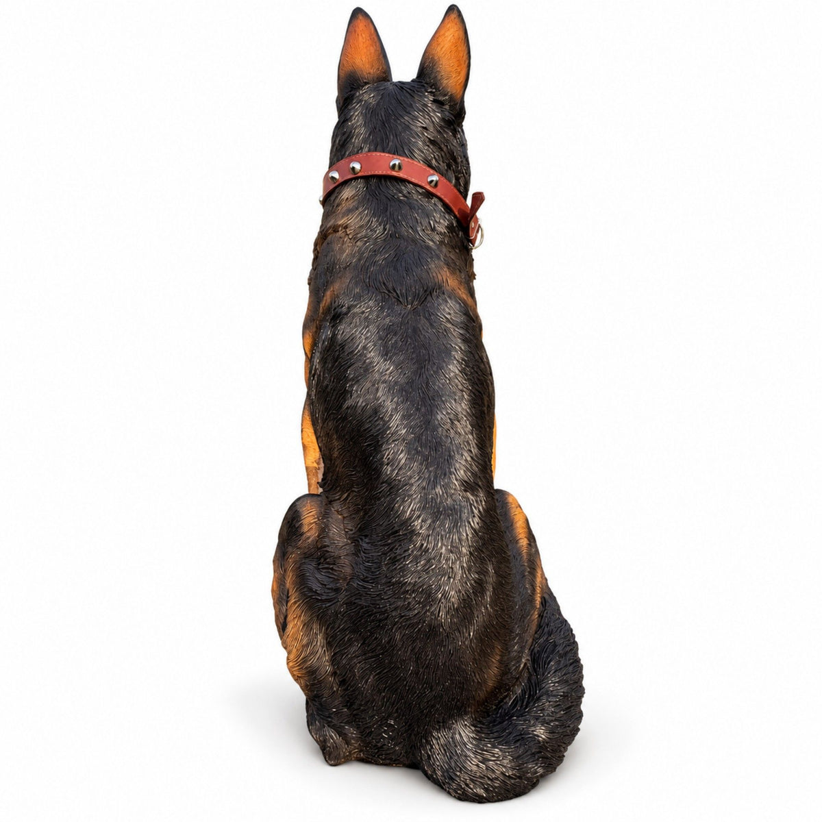 German Shepherd Dog Statue, Sitting Guard Sculpture - Black Brown