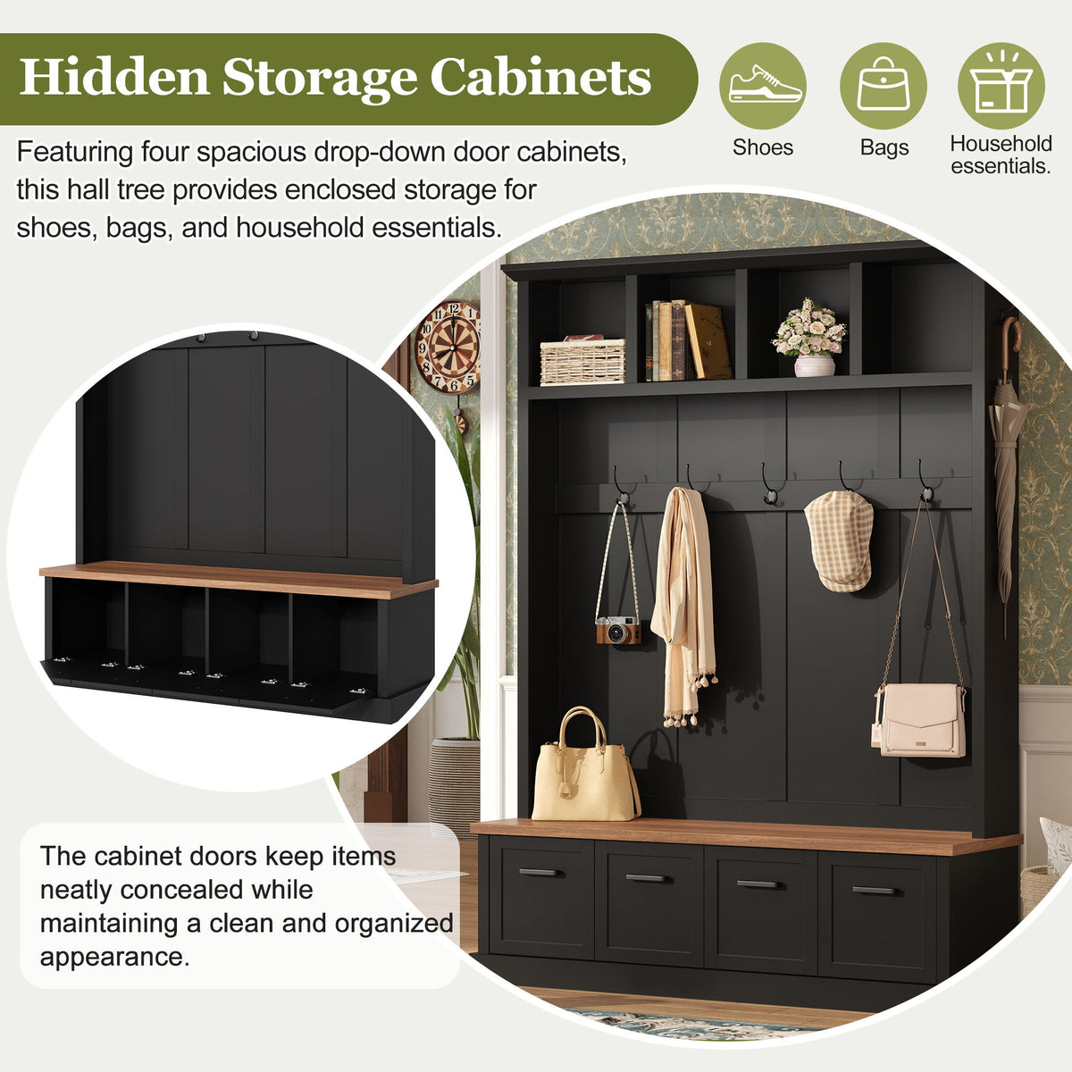 Hall Tree With Storage Bench Mudroom Coat Rack With 6 Hooks