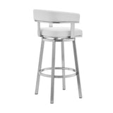 Lorin - 30" Faux Leather And Brushed Stainless Steel Swivel Bar Stool - White