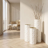Tall Textured Geometric Decorative Floor Vases Home Decor (Set of 3) - White / Gold