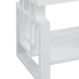 Rectangular End Table With Geometric Design And Open Shelf - White