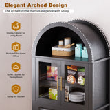 Arched Kitchen Pantry Cabinet With Adjustable Shelves And Barn Door Design