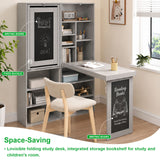 Folding Desk With Storage, Foldable Convertible Writing Table With Blackboard And Shelves For Home Office