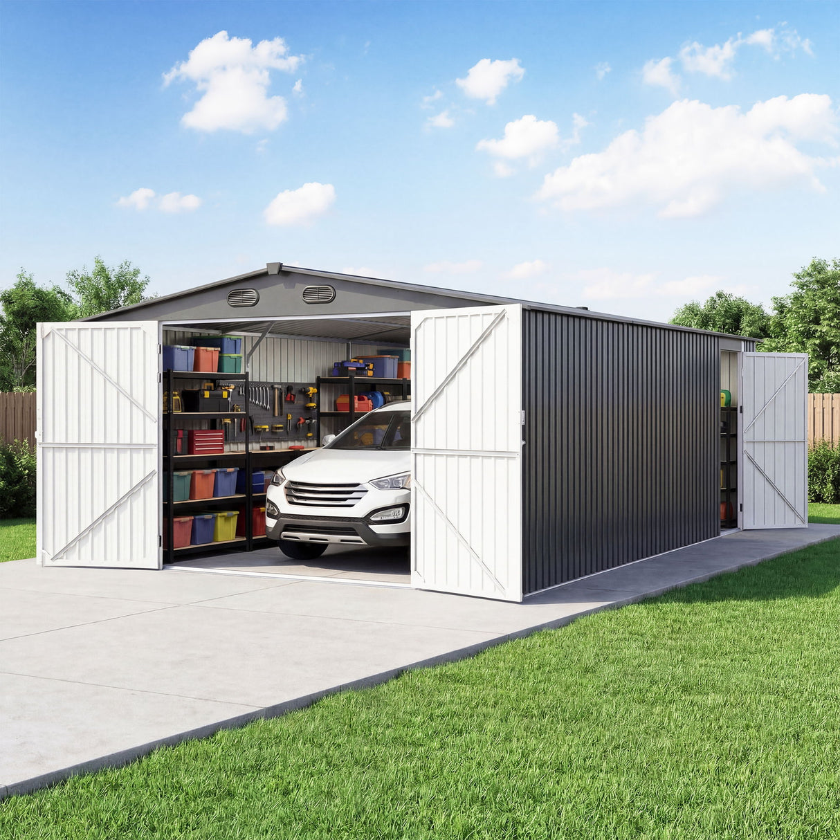 Outdoor Storage Shed Garden Building Metal Utility Tool House 239x91in Dark Gray