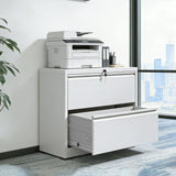 Lateral File Cabinet 2 Drawer, Locking File Cabinet With Anti Tip Interlock, Heavy Duty Storage For Letter / Legal / A4 Files - White