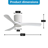 42" Flush Mount Ceiling Fan With 3 Blades, DC Reversible Motor