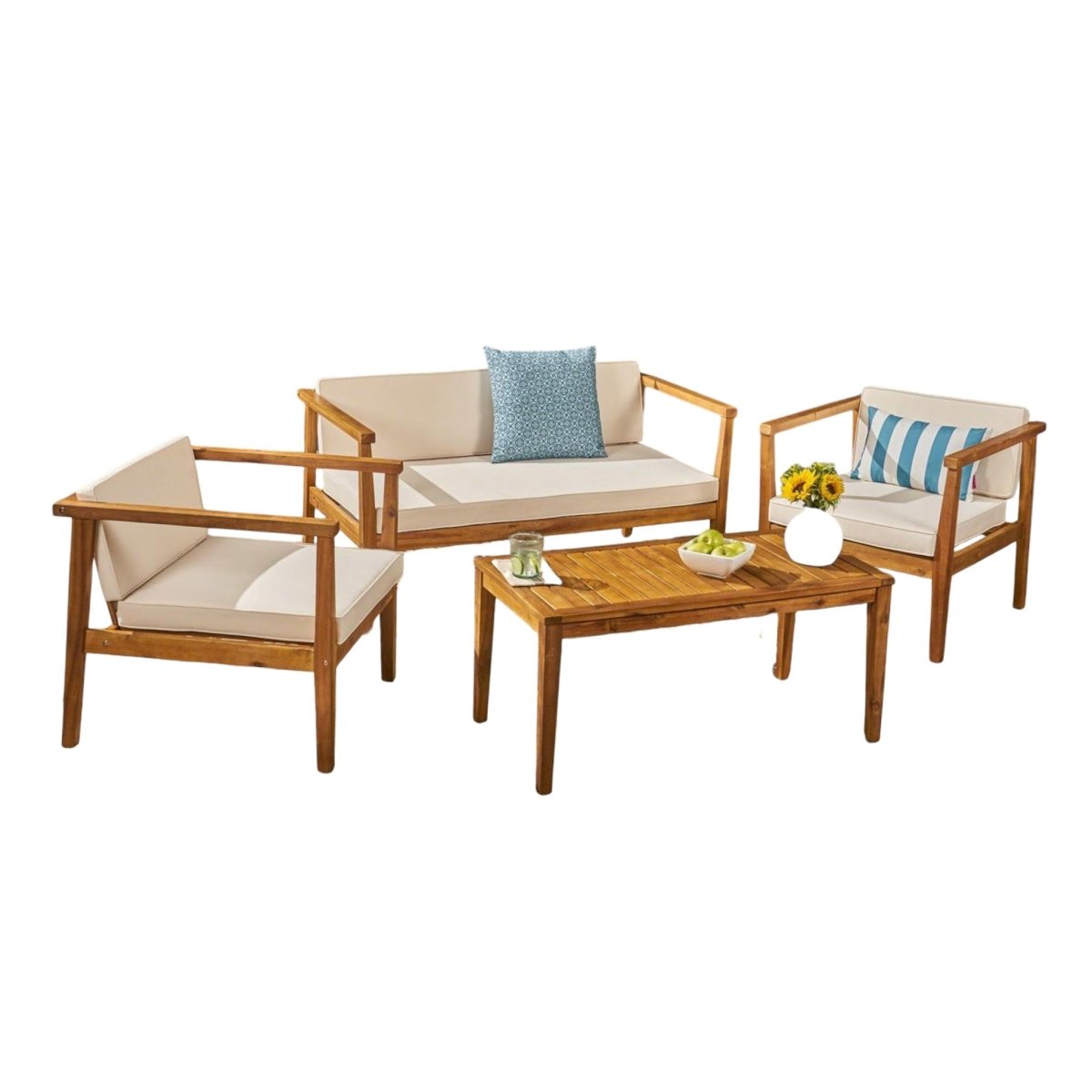 4 - Piece Acacia Wood Patio Set with Beige Cushions (ID N597210) - Outdoor Furniture Sets available at Alpine Outlets in Denver