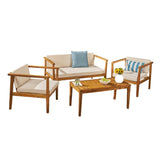 4 - Piece Acacia Wood Patio Set with Beige Cushions (ID N597210) - Outdoor Furniture Sets available at Alpine Outlets in Denver