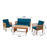 4 - Piece Acacia Wood Patio Set with Teal Cushions (ID N456789) - Outdoor Furniture Sets available at Alpine Outlets in Denver