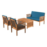 4 - Piece Acacia Wood Patio Set with Teal Cushions (ID N456789) - Outdoor Furniture Sets available at Alpine Outlets in Denver