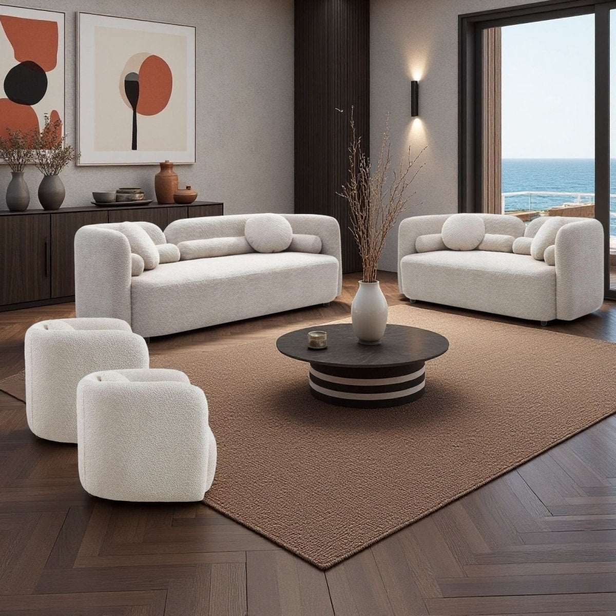 4 Piece Living Room Set With 3 Seater Sofa, Loveseat, And 2 Accent Chairs For Apartment - Light Beige - 4 Piece Living Room Sets available at Alpine Outlets in Denver