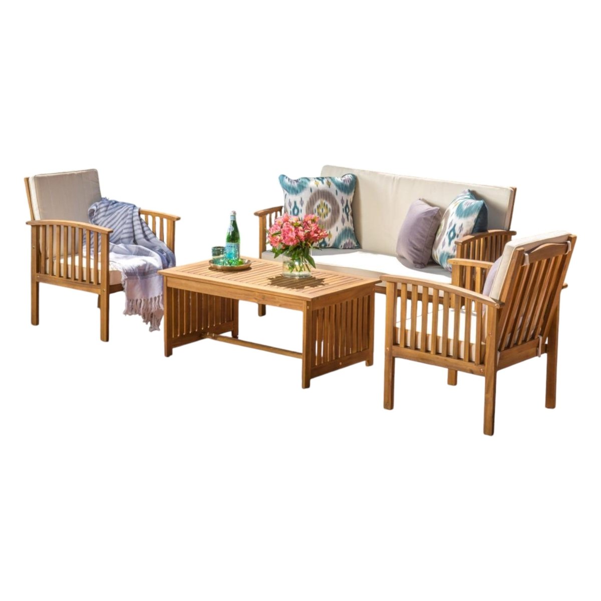 4 - Piece Modern Acacia Wood Patio Set (ID N678901) - Outdoor Furniture Sets available at Alpine Outlets in Denver