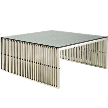 40 Inch Square Tubular Stainless Steel Coffee Table in Silver - Coffee Tables available at Alpine Outlets in Denver
