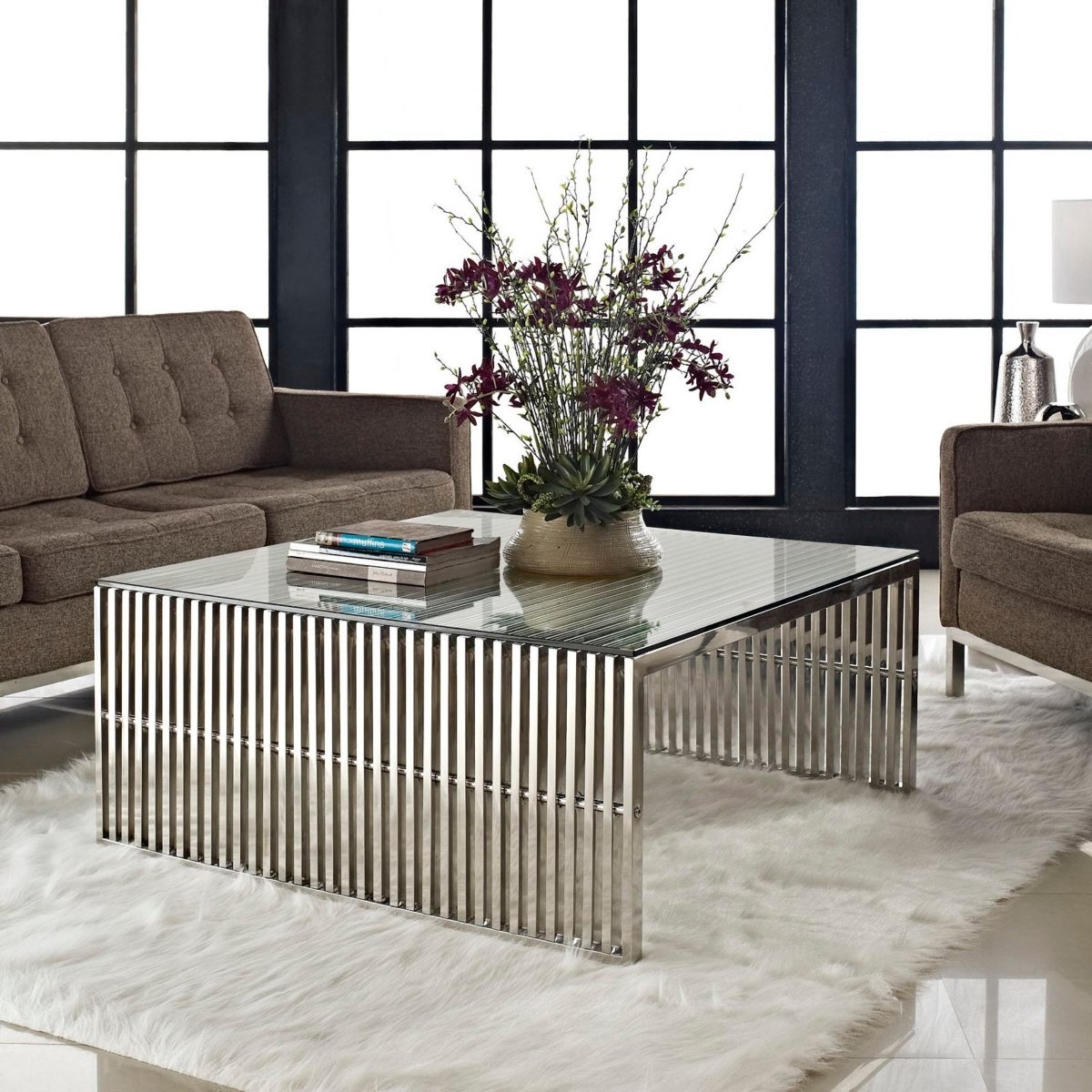 40 Inch Square Tubular Stainless Steel Coffee Table in Silver - Coffee Tables available at Alpine Outlets in Denver
