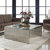 40 Inch Square Tubular Stainless Steel Coffee Table in Silver - Coffee Tables available at Alpine Outlets in Denver