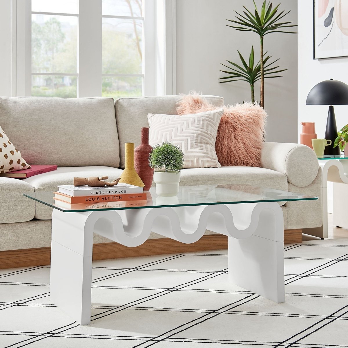 40 Inch Wave - Shaped Glass Top Coffee Table - Coffee Tables available at Alpine Outlets in Denver
