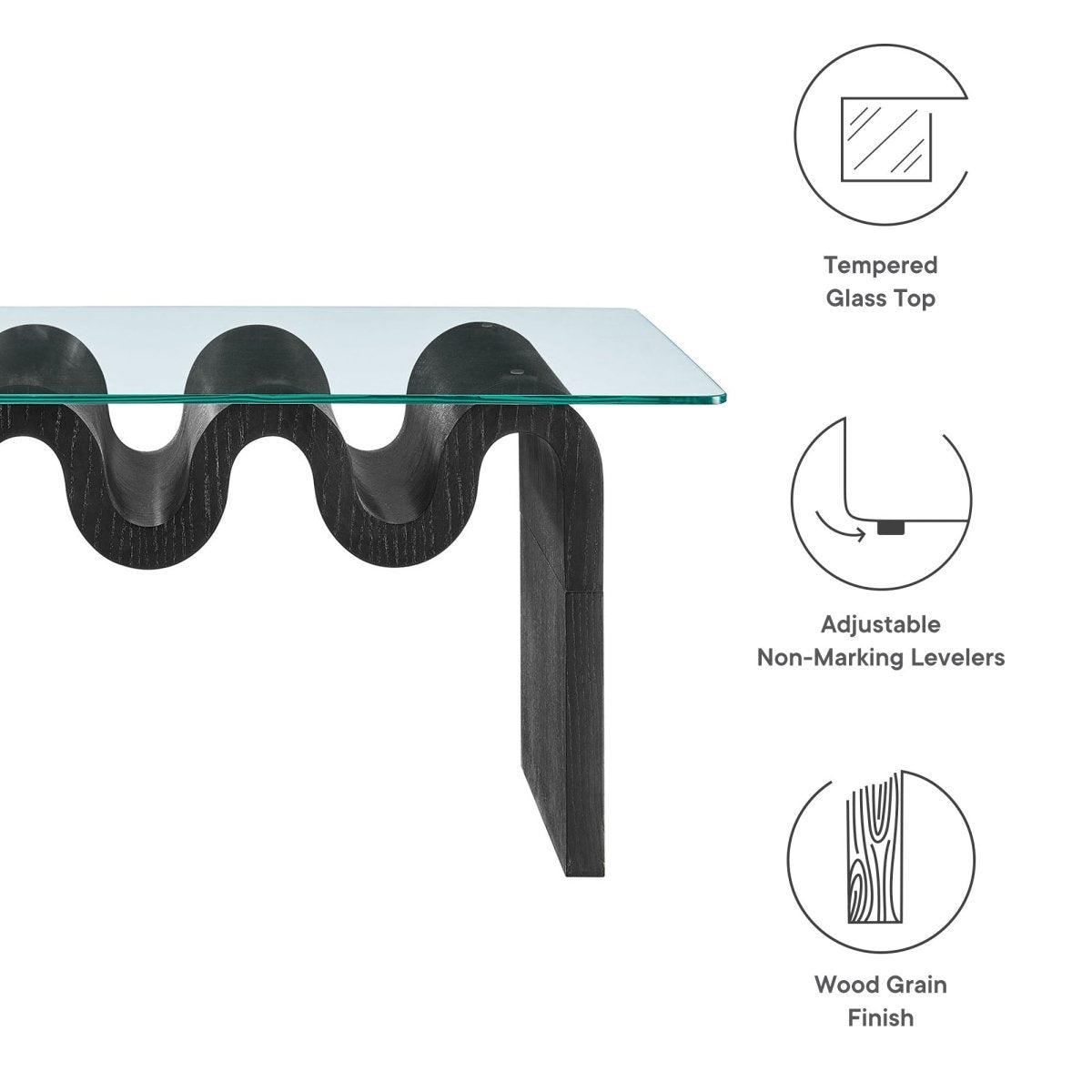 40 Inch Wave - Shaped Glass Top Coffee Table - Coffee Tables available at Alpine Outlets in Denver