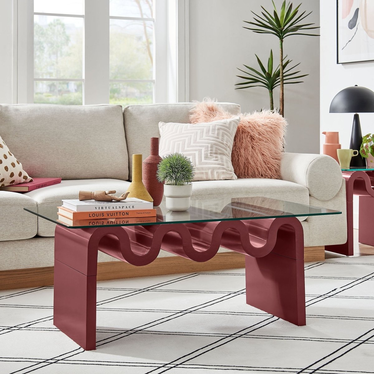 40 Inch Wave - Shaped Glass Top Coffee Table - Coffee Tables available at Alpine Outlets in Denver