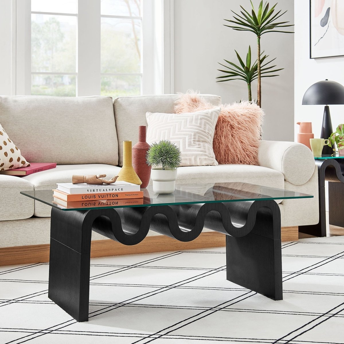 40 Inch Wave - Shaped Glass Top Coffee Table - Coffee Tables available at Alpine Outlets in Denver