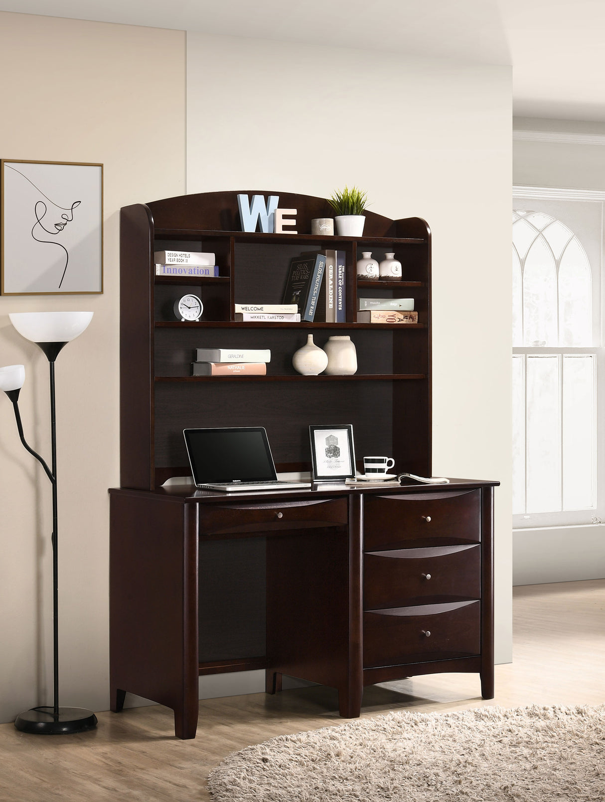 Phoenix Desk Hutch with Shelves Cappuccino