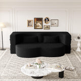 Modern Floor Sofa, With 2 Pillows, Convertible Teddy Fabric Foam Filled Bed