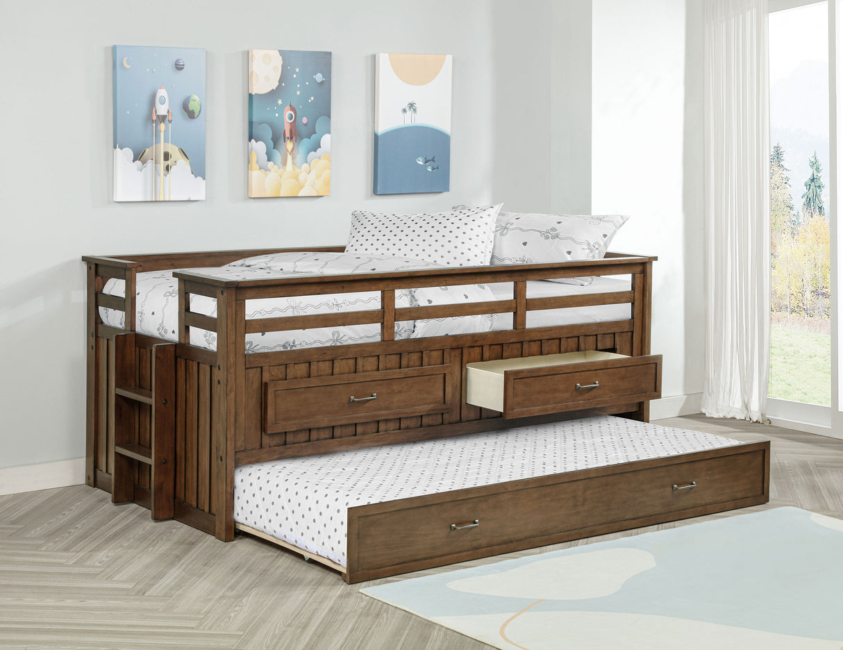 Carlsbad Wood Twin Captain's Bed with Trundle, Medium Brown