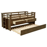 Carlsbad Wood Twin Captain's Bed with Trundle, Medium Brown