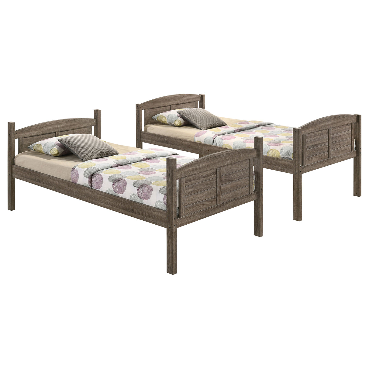 Flynn Wood Twin Over Twin Bunk Bed with Mattress - Weathered Brown