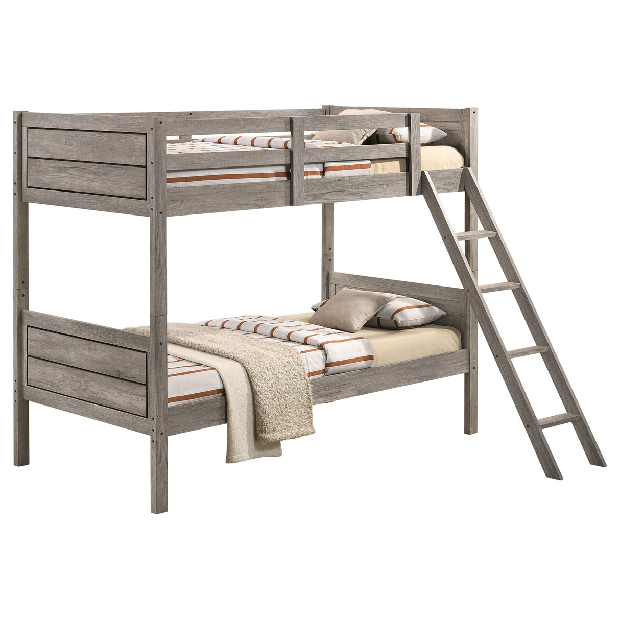 Ryder Wood Twin Over Twin Bunk Bed with Mattress - Weathered Taupe
