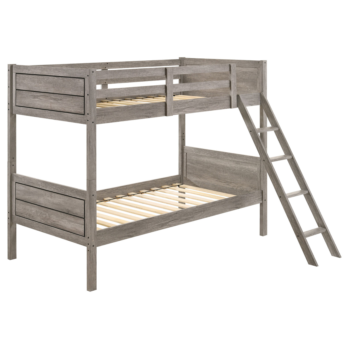 Ryder Wood Twin Over Twin Bunk Bed in Weathered Taupe