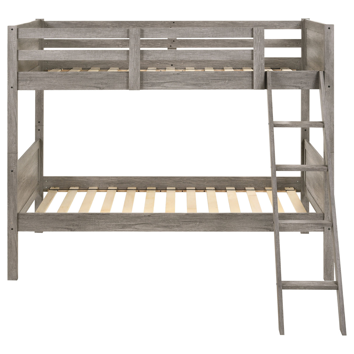 Ryder Wood Twin Over Twin Bunk Bed in Weathered Taupe