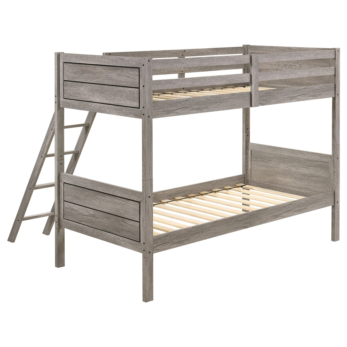 Ryder Wood Twin Over Twin Bunk Bed in Weathered Taupe