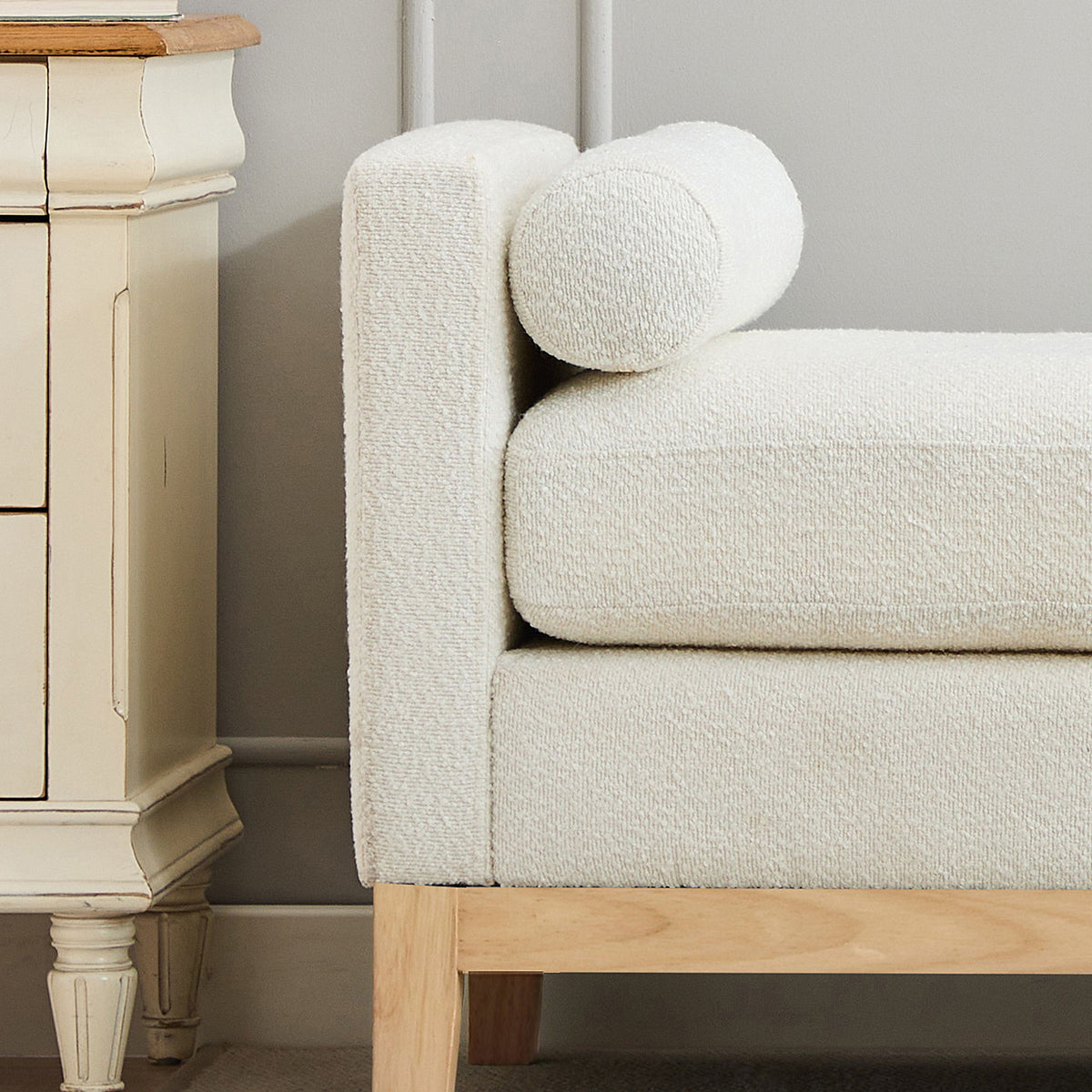 Upholstered End Of Bed Bench With Arms & 2 Bolsters For Bedroom