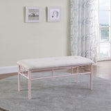 Massi Fabric Upholstered Bench in White and Powder Pink