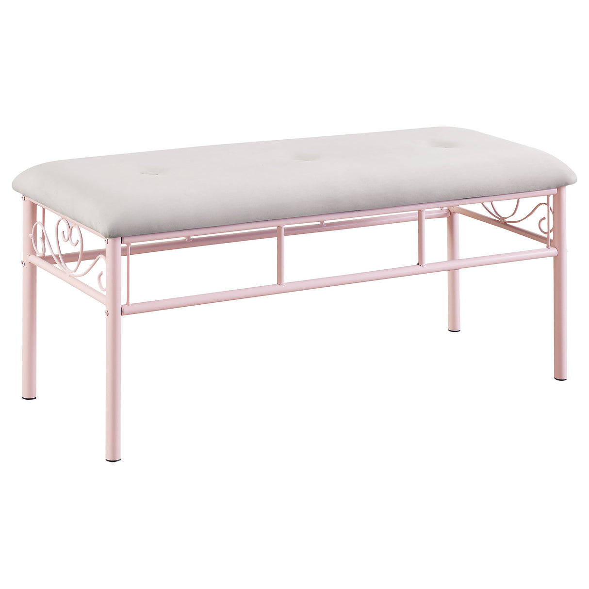 Massi Fabric Upholstered Bench in White and Powder Pink