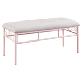 Massi Fabric Upholstered Bench in White and Powder Pink