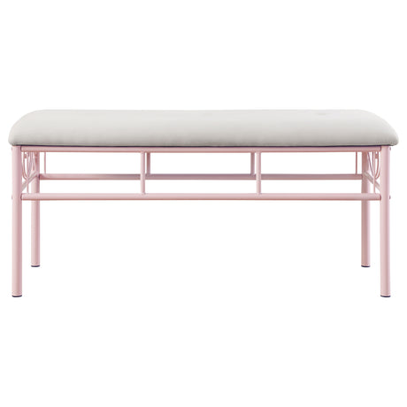 Massi Fabric Upholstered Bench in White and Powder Pink