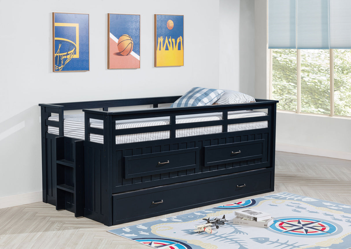 Carlsbad Wood Twin Captains Bed with Trundle, Navy Blue