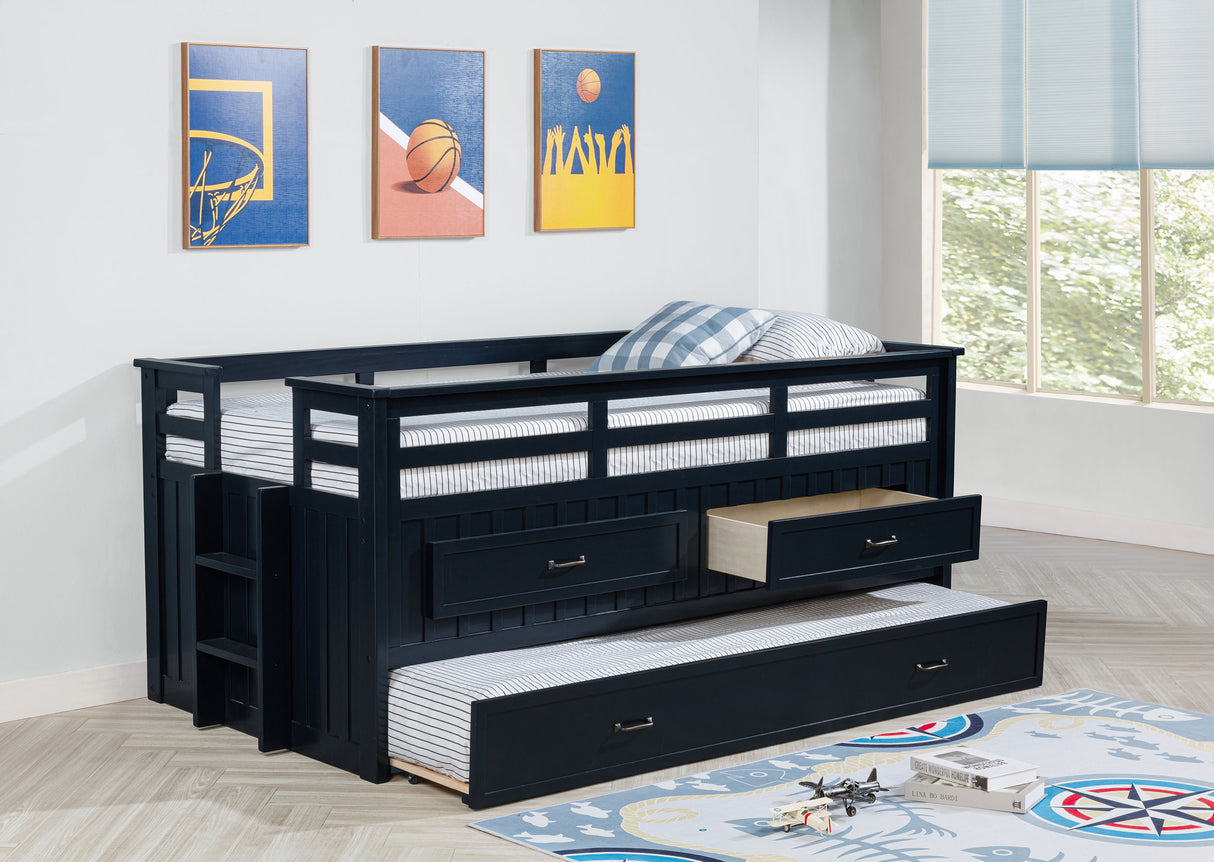 Carlsbad Wood Twin Captains Bed with Trundle, Navy Blue