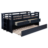 Carlsbad Wood Twin Captains Bed with Trundle, Navy Blue