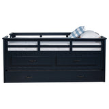 Carlsbad Wood Twin Captains Bed with Trundle, Navy Blue