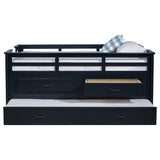 Carlsbad Wood Twin Captains Bed with Trundle, Navy Blue