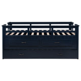 Carlsbad Wood Twin Captains Bed with Trundle, Navy Blue