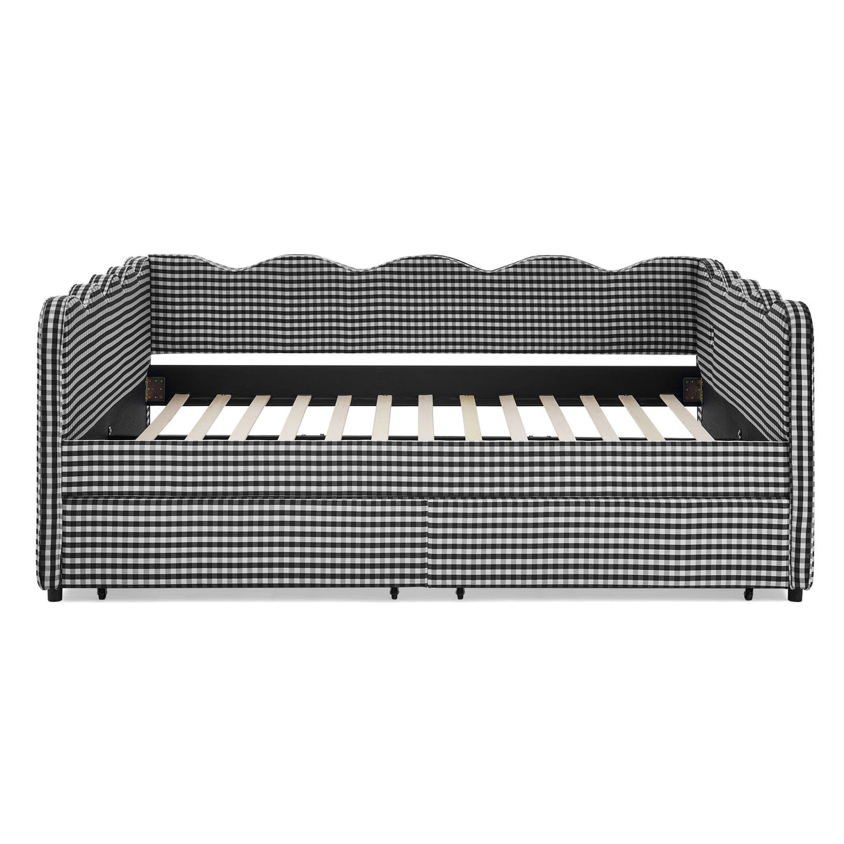 Gingham Daybed With USB Charging Port, Wave-Shaped Design
