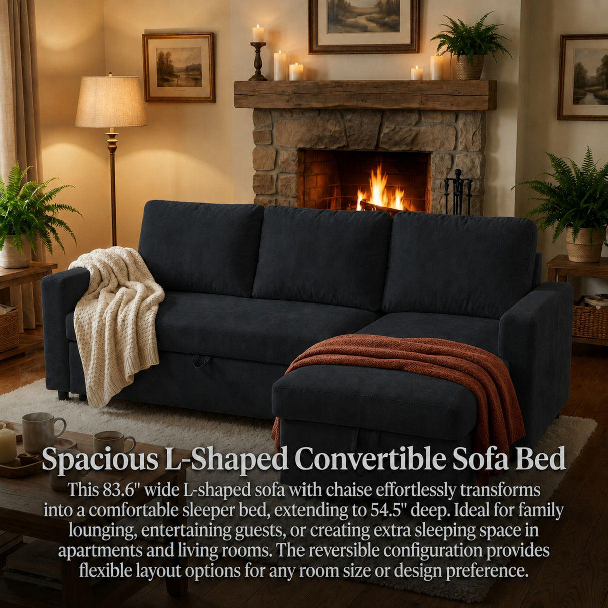 L - Shaped Convertible Sofa Bed With Storage Chaise