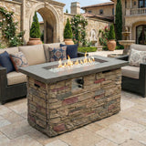 42-Inch Propane Gas Fire Pit Table 50,000 BTU Rectangular Concrete Fire Pit – Beige Multi